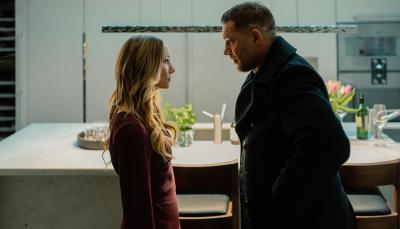 Joanne Froggatt as Jan Da Souza and Tom Hardy as Harry Da Souza in 'Mobland' Season 1
