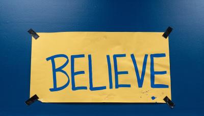 The infamous Believe sign from the AFC Richmond locker room.