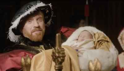 Picture shows: King Henry VIII presents his newborn son to the court.