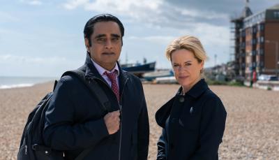 Sinead Keenan as Jess and Sanjeev Bhaskar as Sunny in 'Unforgotten' Season 6