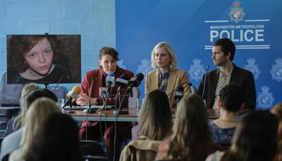 Bronagh Waugh as DI Shona Sinclair, Denise Gough as Elisa Blix, and Jim Sturgess as Fred Blix in 'The Stolen Girl.'