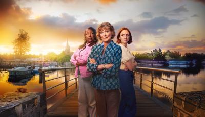 Jo Martin as Suzie Harris, Samantha Bond as Judith Potts, and Cara Horgan as Becks Starling in 'The Marlow Murder Club' Season 2
