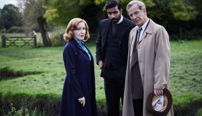 Kacey Ainsworth, Rishi Nair, and Robson Green in 'Grantchester' Season 10 