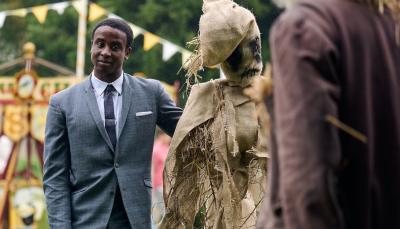 Picture shows: Felix Livingstone (Jerry Iwu) confronts a scarecrow