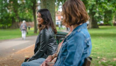 Natalie Dew as DS Tanika Malik, Samantha Bond as Judith Potts, and Cara Horgan as Becks Starling in 'The Marlow Murder Club' Season 2