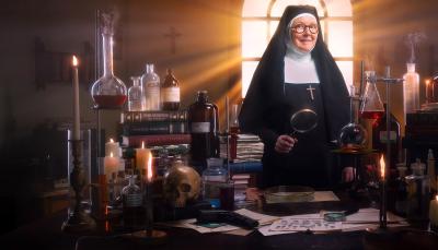 Picture shows: Sister Boniface (Lorna Watson) in her laboratory, illuminated by light streaming through a window.