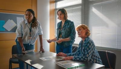 Jo Martin as Suzie Harris, Samantha Bond as Judith Potts, and Cara Horgan as Becks Starling in 'The Marlow Murder Club' Season 2