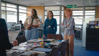 Jo Martin as Suzie Harris, Samantha Bond as Judith Potts, and Cara Horgan as Becks Starling in 'The Marlow Murder Club' Season 2