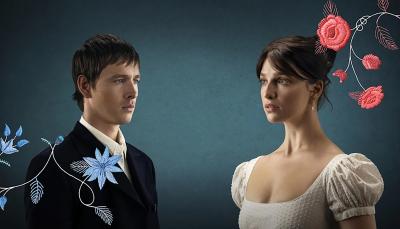 Harris Dickinson and Marisa Abela in Audible's 'Pride and Prejudice' Cover Art