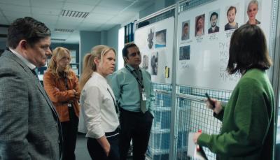 Jordan Long as DS Murray Boulting, Carolina Main as DC Fran Lingley, Sinéad Keenan as DCI Jessie James, Sanjeev Bhaskar as DI Sunny Khan, and Pippa Nixon as DC Kaz Willetts in 'Unforgotten' Season 6