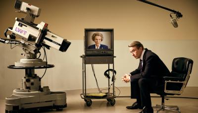 Steve Coogan as Brian Walden with Harriet Walter as Margaret Thatcher in 'Brian & Maggie'