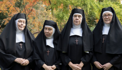 Picture shows: Against a backdrop of autumn foliage, Sister Laurence (Kate Robbins), Sister Reginald (Virginia Fiol), Reverend Mother Adrian (Carolyn Pickles, and Sister Boniface (Lorna Watson).