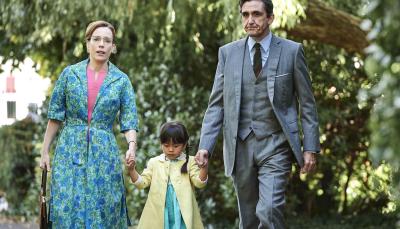 Shelagh (Laura Main), May (April Rae Hoang) and Patrick Turner (Stephen McGann) set off for an anxious reunion   Credit: Courtesy of BBC / Neal Street Productions