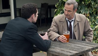 Tom Brittney as Rev. Will Davenport and Robson Green as DI Geordie Keating in Grantchester Season 6 