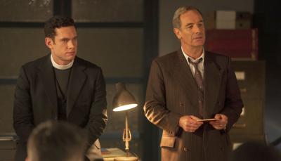Tom Brittney as Rev. Will Davenport and Robson Green as DI Geordie Keating in 'Grantchester' Season 6 