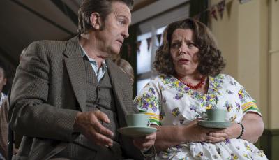Bradley Walsh and Joanna Scanlon in "The Larkins" (Photo: Acorn TV)