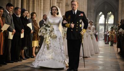 Claire Foy as Princess Elizabeth and Jared Harris as King George VI in The Crown
