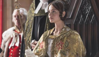 Jenna Coleman on the throne she apparently plans to keep for a while. (Photo: Photo: Courtesy of ITV Plc)