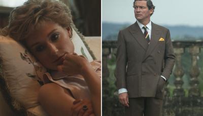 Dominic West as Prince Charles and Elizabeth Debicki as Princess Diana in The Crown Season 5