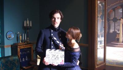 Jenna Coleman and Tom Hughes on the set of "Victoria". (Photo: ITV/Mammoth Screen)