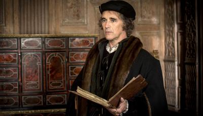 Mark Rylance as Thomas Cromwell in a remarkable shot that imitates a painting of the real man in 'Wolf Hall' Season 1