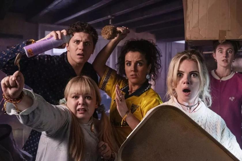 Picture shows: Saoirse-Monica Jackson, Louisa Harland, Nicola Coughlan, Jamie-Lee O'Donnell, and Dylan Llewellyn in Derry Girls Season 3
