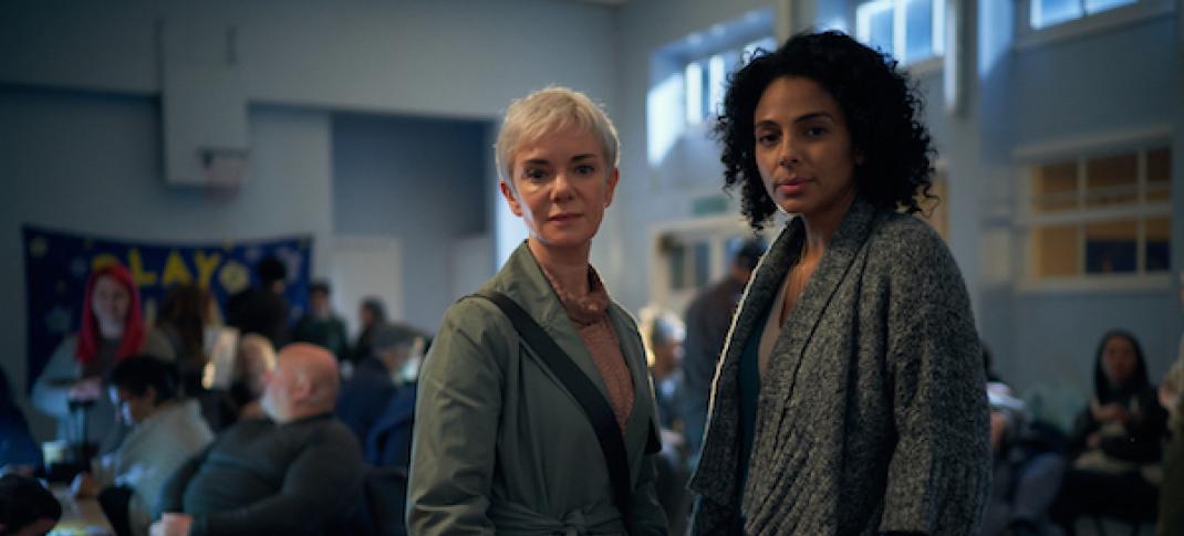 Victoria Hamilton as Chief of Staff Anna Marshall & Marsha Thomason as Francine Bridge MP in COBRA Season 1 