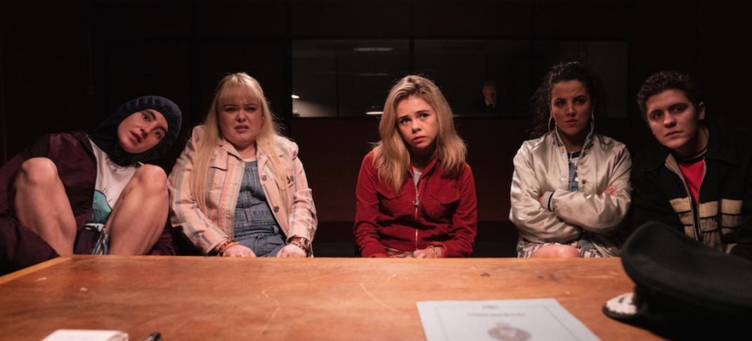 Nicola Coughlan, Saoirse-Monica Jackson, Louisa Harland, Jamie-Lee O'Donnell and Dylan Llewellyn in "Derry Girls" Season 3
