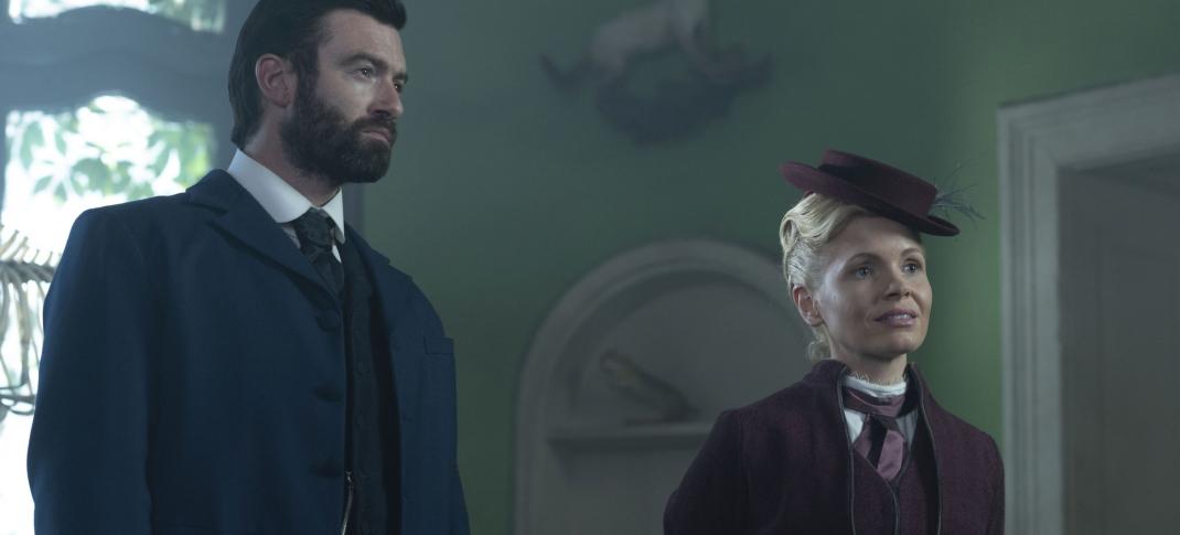 Photo shows: Stuart Martin as William "The Duke" Wellington and Kate Phillips as Eliza Scarlet in "Miss Scarlet and The Duke" Season 2 Episode 2