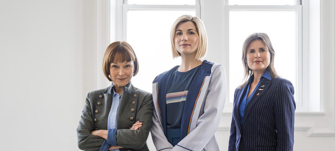 ophie Aldred, Janet Fielding and Jodie Whittaker in "The Power of the Doctor"