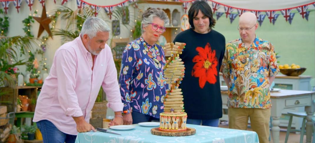 Picture shows: The judges looking at Syabira's The DNA in You Showstopper from The Great British Baking Show Collection 10's Semi-Final