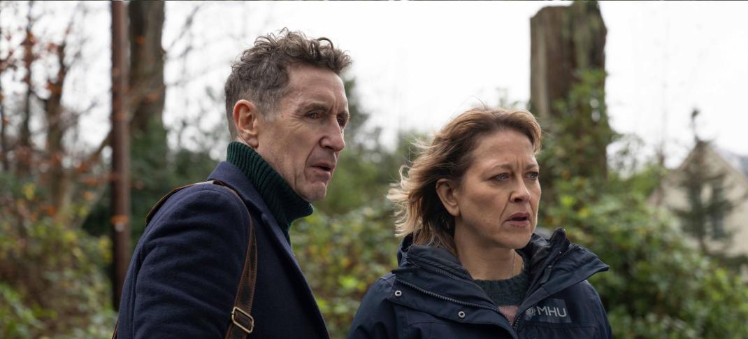 Picture shows: Nicola Walker as Annika and Paul McGann as Jake Strathearn in 'Annika' Season 2