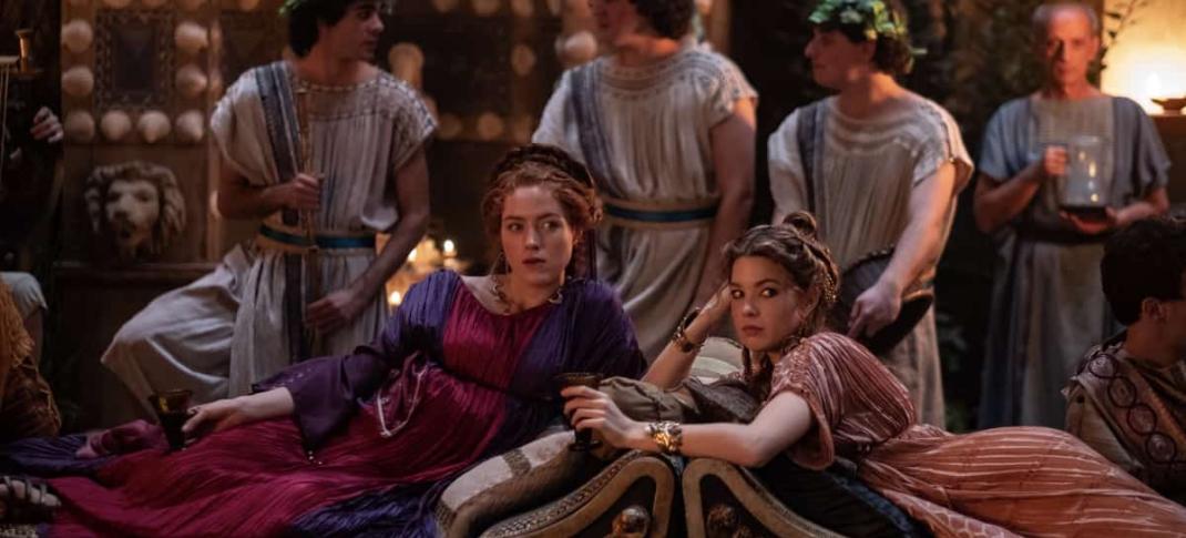 Picture shows: Bailey Spalding and Nadia Parkes as Scribonia and Livia in 'Domina'