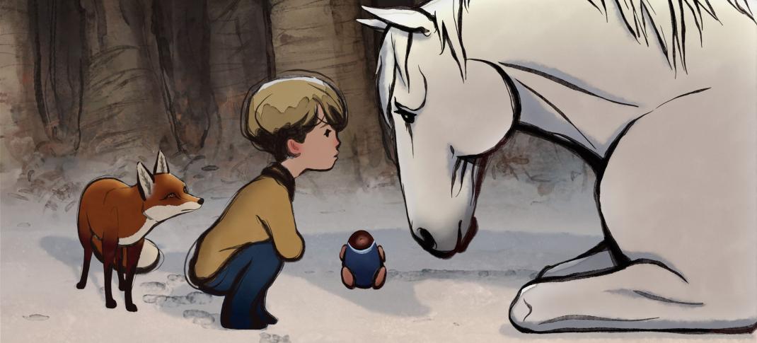 Picture shows: The Fox (voiced by Idris Elba), The Boy (voiced by Jude Coward Nicoll), The Mole (voiced by Tom Hollander) and The Horse (voiced by Gabriel Byrne) in "The Boy, the Mole, the Fox and the Horse