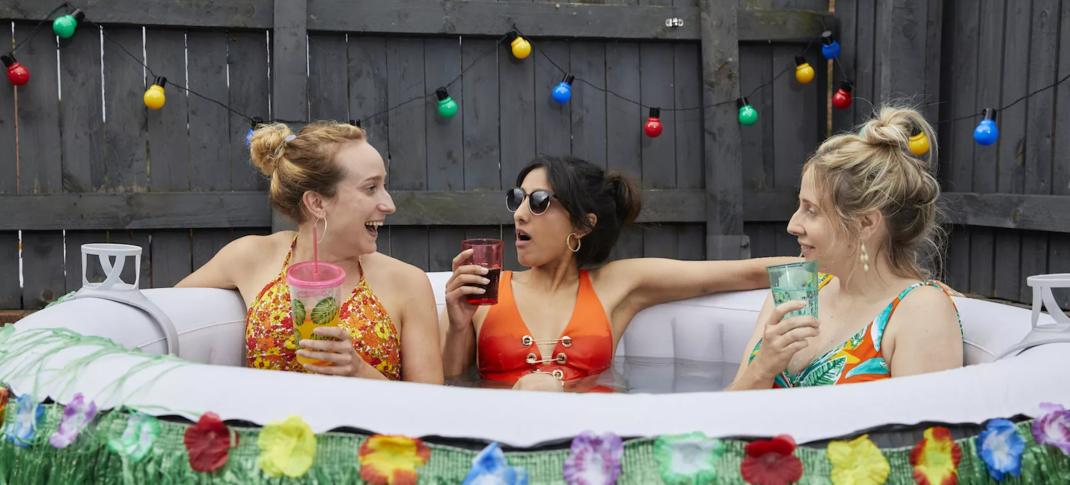 Sinead Matthews, Taj Atwal, and Leah Brotherhead as Paula, Rana, and Toni in Hulraisers Season 1