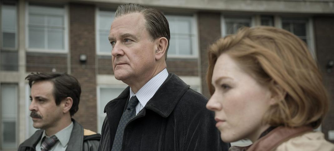 Emun Elliott ,Hugh Bonneville, and Charlotte Spencer in "The Gold" (BBC/Tannadice Pictures/Sally Mais)