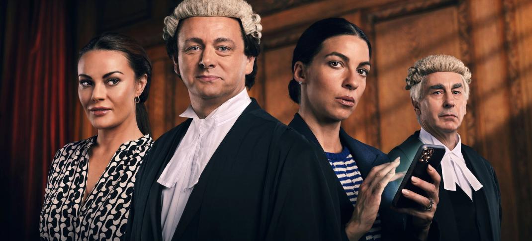 Chanel Cresswell, Michael Sheen, Natalia Tena, and Simon Coury in Vardy vs Rooney: A Courtroom Drama