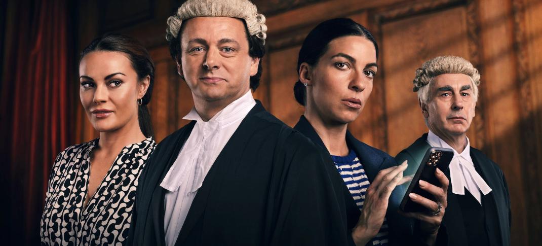 Chanel Cresswell, Michael Sheen, Natalia Tena, and Simon Coury in Vardy vs Rooney: A Courtroom Drama
