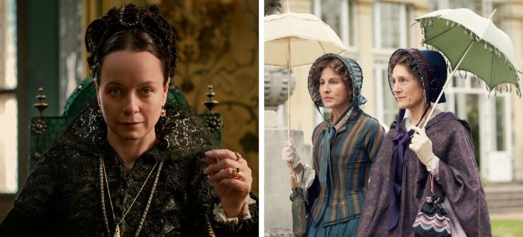 Samantha Morton as Catherine De Medici in Starz's The Serpent Queen and Harriety Walter as Caroline, Countess of Brockenhurst in MGM+'s Belgravia