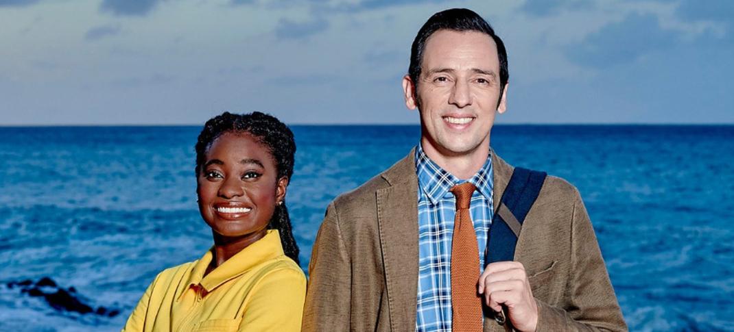 Shantol Jackson as DS Naomi Thomas and Ralf Little as DI Neville Parker in Death In Paradise Season 12