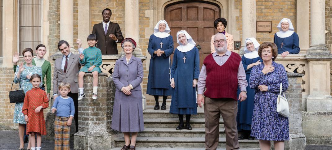 Picture shows: The cast of Call The Midwife, Season 11, posing outside Nonnatus House