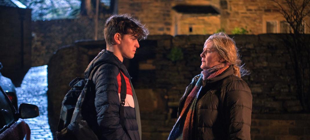 Rhys Connah as Ryan Cawood and Sarah Lancashire as Catherine Cawood in 'Happy Valley' Season 3