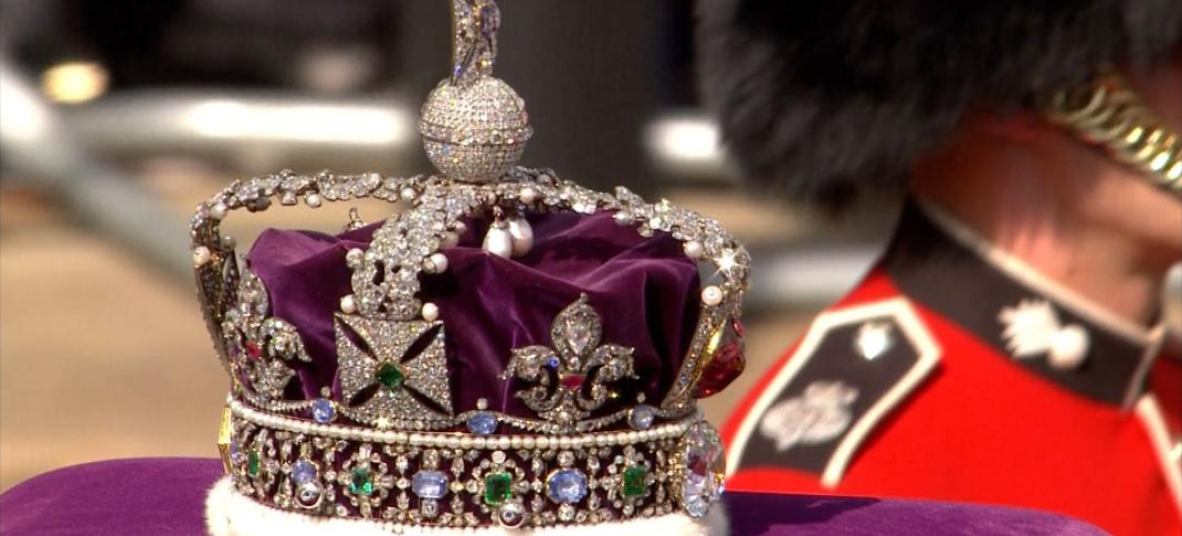 King Charles III's crown for the coronation carried on a pillow