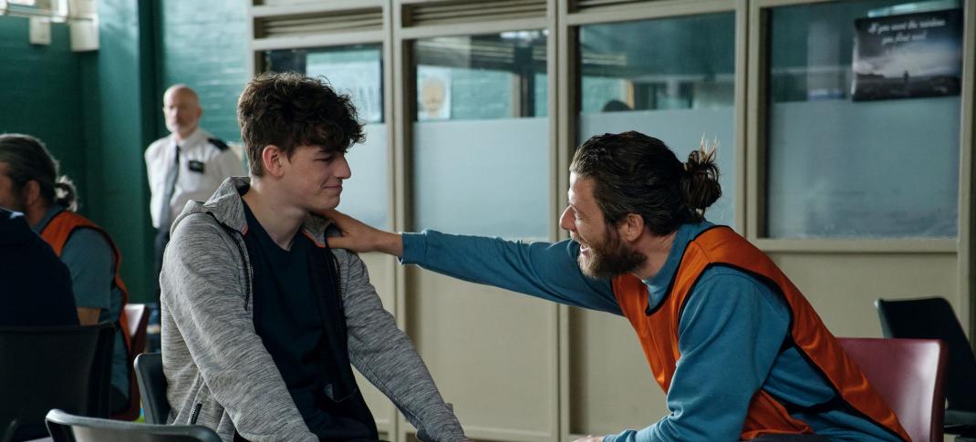 Rhys Connah as Ryan Cawood visits James Norton as Tommy Lee Royce in prison in Happy Valley Season 3