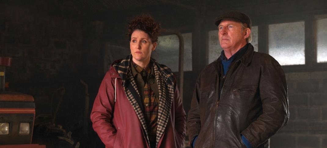 Adrian Dunbar as Alex Ridley and Bronagh Waugh as DI Carol Farman are in the dark in Ridley Season 1