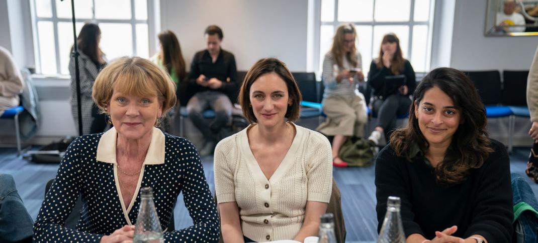 Samantha Bond, Cara Horgan, and Natalie Dew at the readthrough of "The Marlow Murder Club"