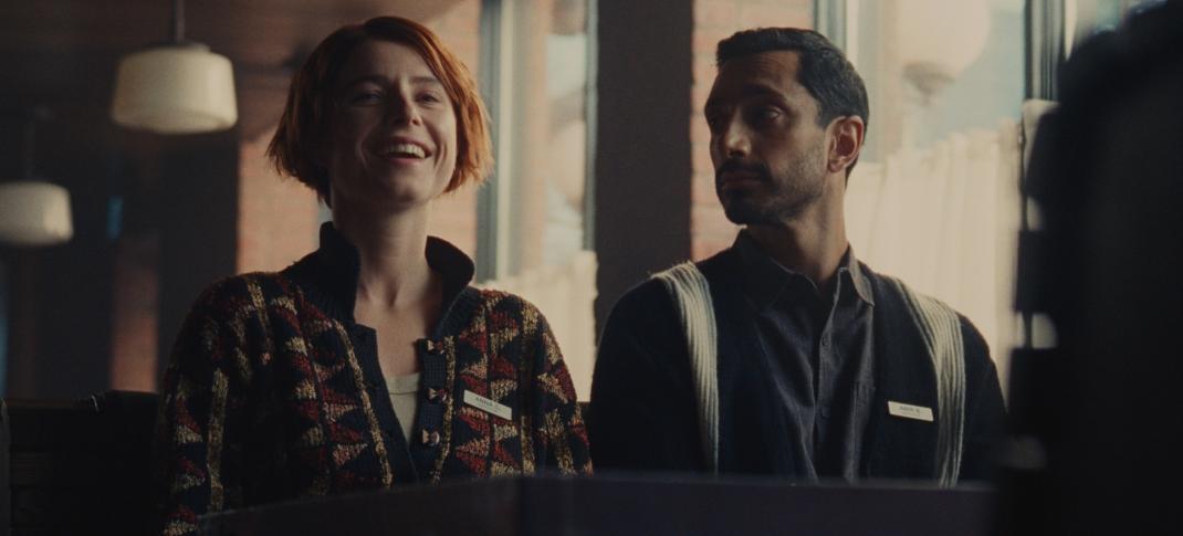 Jessie Buckley as Anna and Riz Ahmed as Amir are a mismatched pair in 'Fingernails'