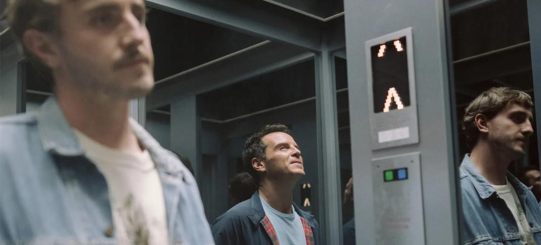 Paul Mescal as Harry and Andrew Scott as Adam meet in a great glass elevator in 'All of Us Strangers'