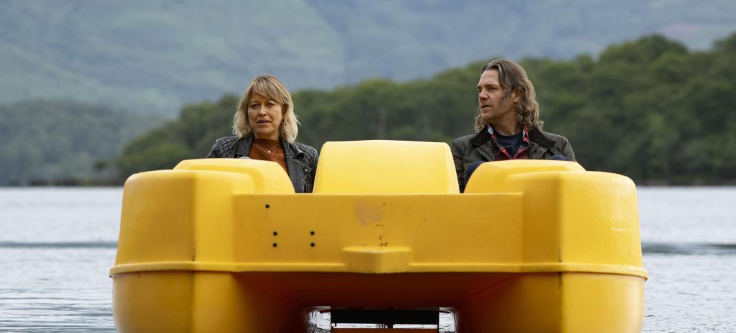 Nicola Walker as Annika and Jamie Sives as Michael ion a boat in 'Annika' Season 2