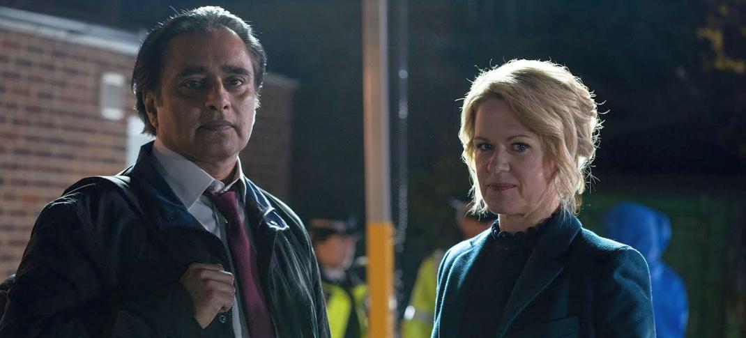 Sanjeev Bhaskar as DC Sunny Khan and Sinead Keenan as DCI Jess James at the site of the second body in 'Unforgotten' Season 5